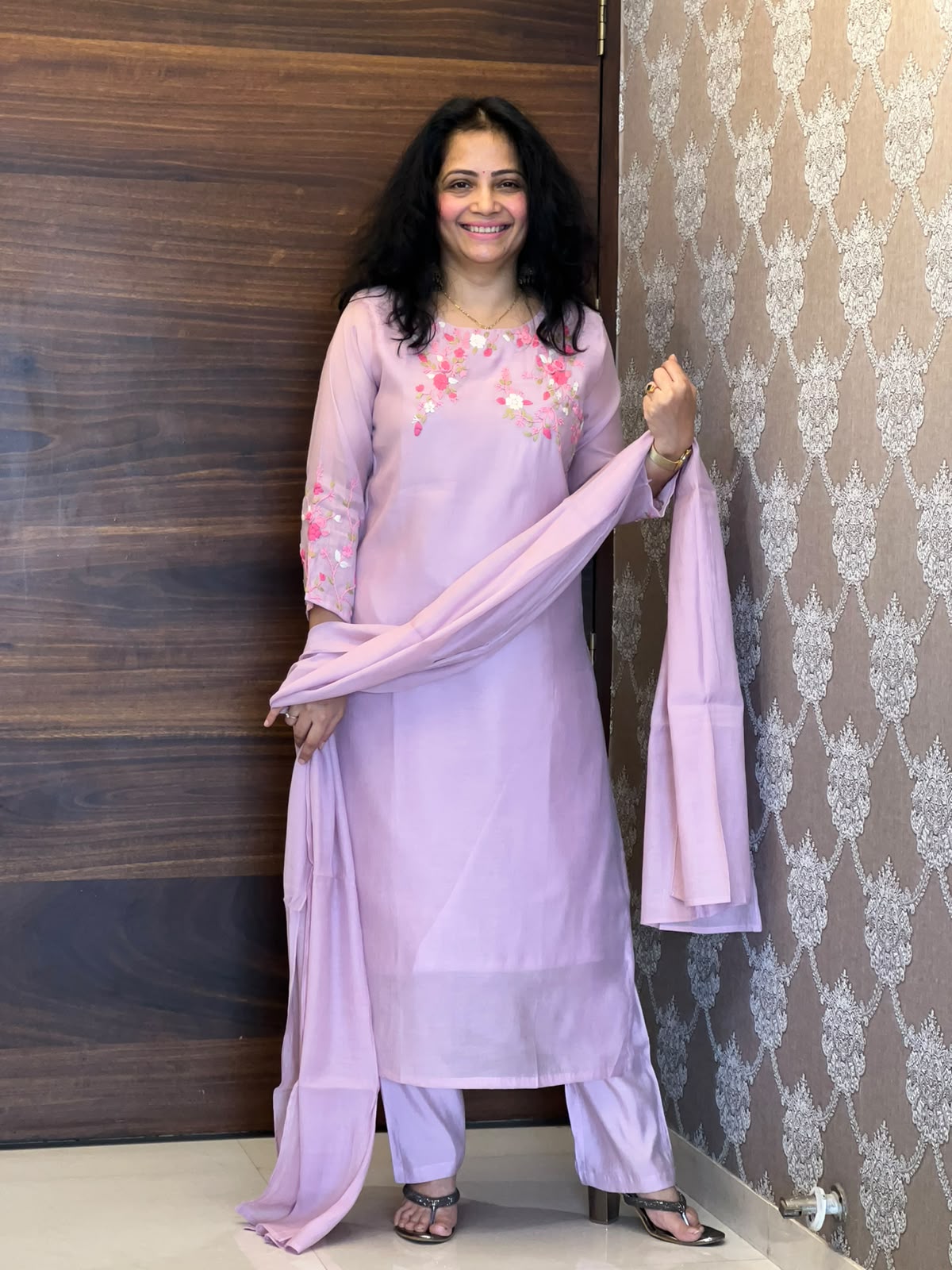 Pastel Pink Color Mul Chanderi Dupatta Set