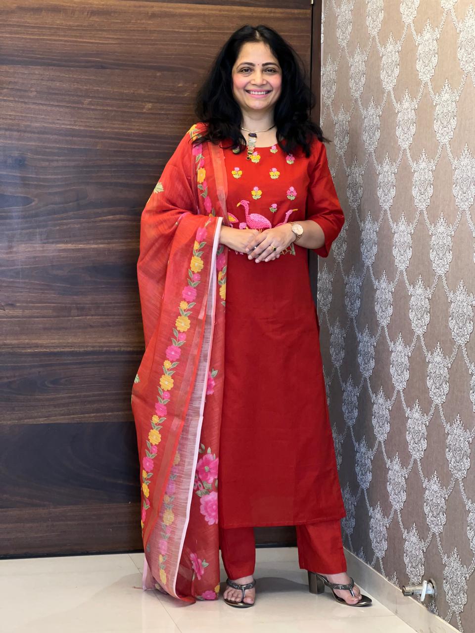 Rust Color Cotton Silly Dupatta Set