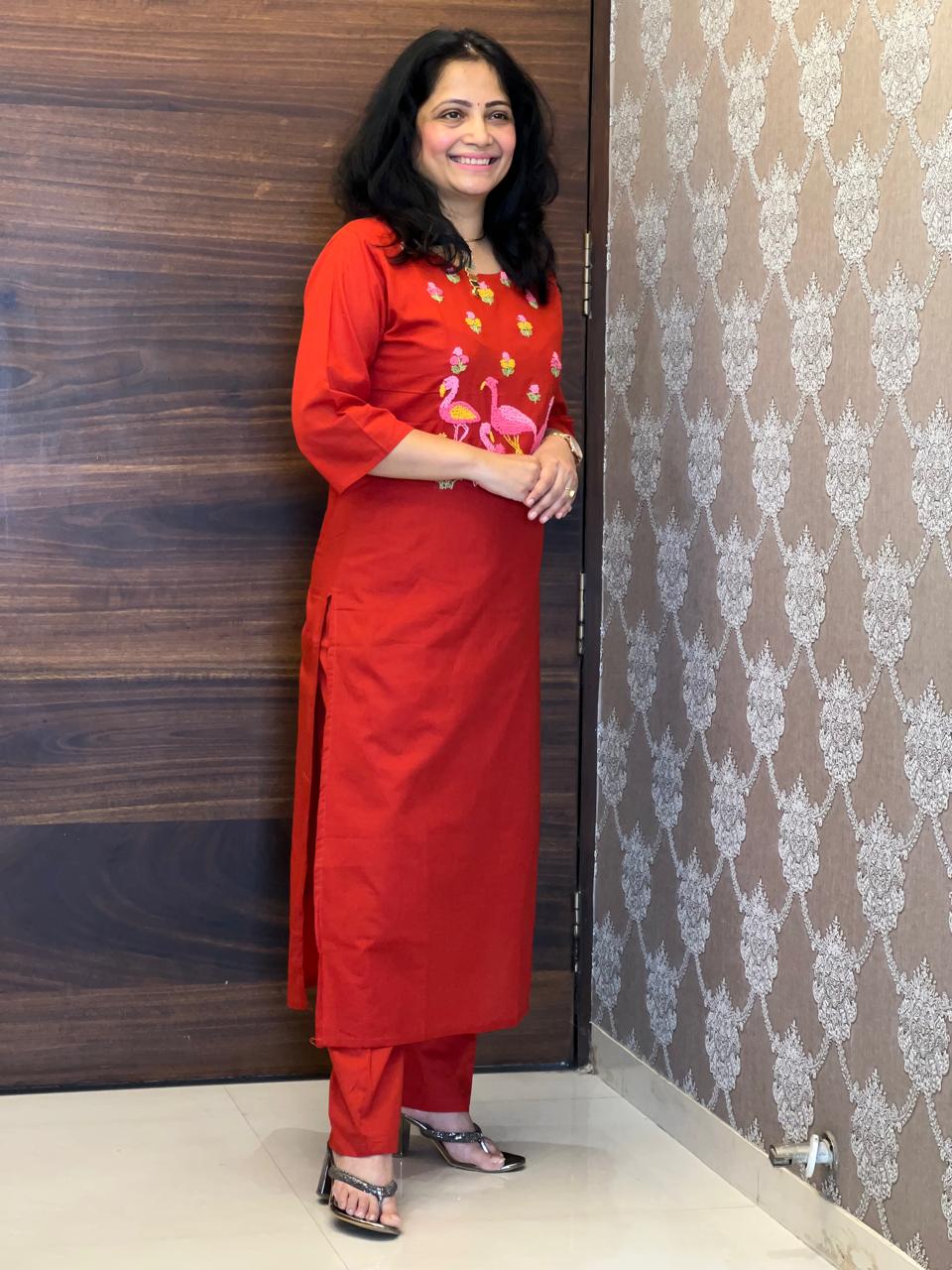 Rust Color Cotton Silly Dupatta Set