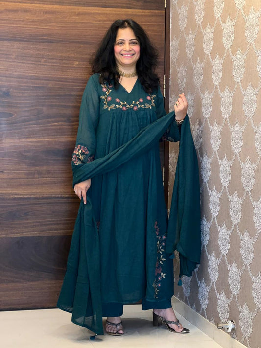 Teal Color Kota-Doriya Dupatta Set