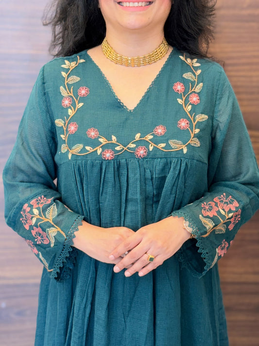 Teal Color Kota-Doriya Dupatta Set