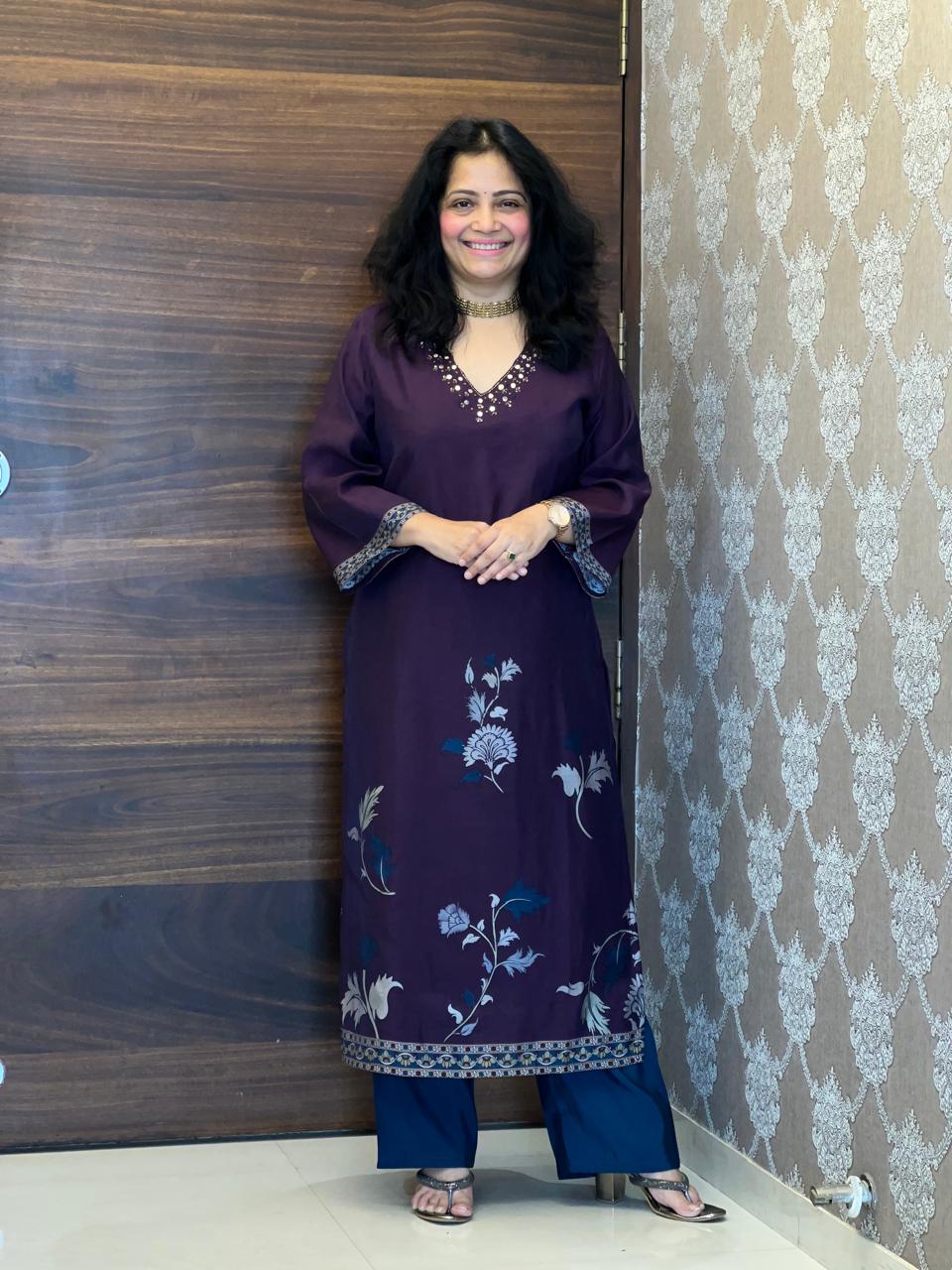 Wine-Teal Color Pure Muslin Dupatta Set